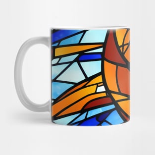 Stained Glass Design Pattern, Blue and Orange color scheme Mug